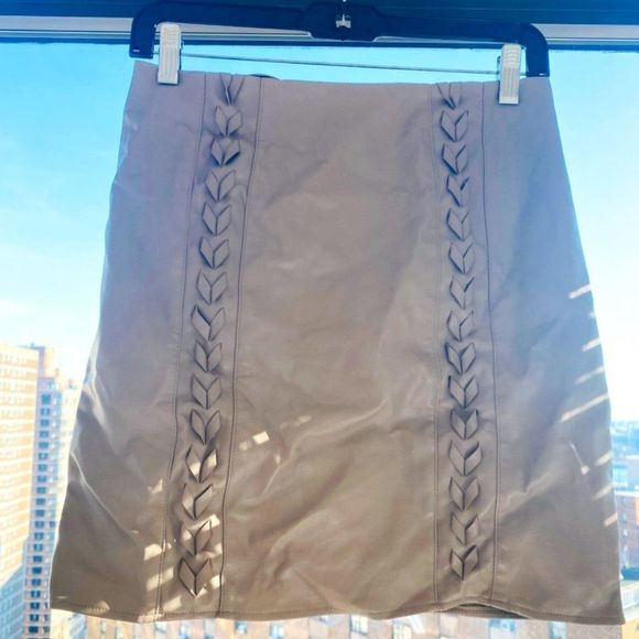 Missguided Taupe Leather Braided Mini Skirt NWOT - Picture 1 of 2
